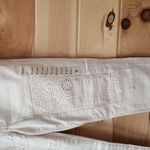 NWT 2000s American Eagle Skinny Seashell Eyelet Stretch Low Rise Patchwork Jeans